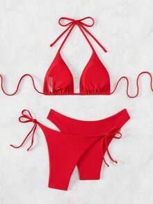 2026 Spring/Summer New Beach Vacation Sexy Slimming Three Piece Set Sweet And Versatile Bikini Swimsuit Swimsuit - 紅色 - 查看 3