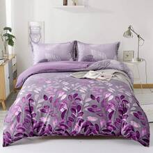 3PCS Soft Branches Leaves Pattern Duvet Cover Bedding Set Queen King Size With 2 Pillowcases Gift Purple Leaf Quilt Cover Set, Cozy Bed For Warm Fall & Festive Xmas Bedroom Decor, Soft & Stylish Bedding Collection - Màu tím - Xem 8