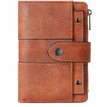 Nueva cartera retro con acabado mate para mujeres y estudiantes, con pliegue triple y hebilla con remaches, estuche de regalo. Suministros escolares de color rosa intenso, regalos para maestros, de vuelta a la escuela para mujeres, cartera, monedero, cartera pequeña