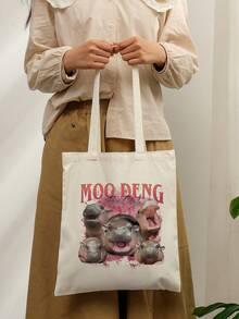 1 Pc Cute Hippopotamus Pattern Tote Bag Shoulder Bag For Travel Daily Commute Women's Shopping Bag, Best Gift For Her,  Folding Shoulder Bag Summer Beach Holiday Bag, Travel Gift For Man Woman