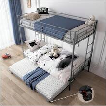 FABATO Litera Base Cama Individual - Base de Cama Individual de Metal 3 en 1 - Convierte en 2 Camas Individuales para Recamaraás Cama Canguro Individual con Ruedas (Gris) - gris - Ver 2