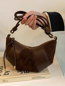 Premium Horn Design Small Crossbody Bag, Velvet Texture Fashionable Shoulder Underarm Stylish Dumpling Shaped Bag