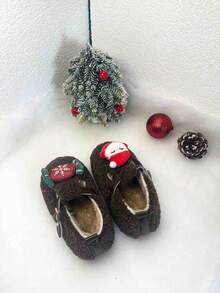 1 Paar modische, weihnachtlich-thematische Kinderflatschuhe, Dekoration mit Weihnachtsmann, Rentier, Weihnachtsbaum, thermische Fütterung für Wärme, geeignet für den täglichen Gebrauch, Einkaufen, Partys - Braun - Übersicht 6