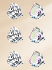 3pcs Funky Stainless Steel Cubic Zirconia Lip Studs For Women For Daily Decoration, 16G Lip Piercing Jewelry Lip Rings Studs With Puncture Tool Internal Thread Lip Studs Nose Stusd Helix Conch Tragus Earrings Studs, Set 2mm 3mm 4mm CZ