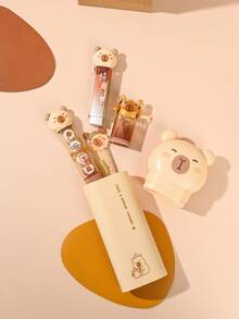 5pcs Capybara Stationery Set, Including A Creative Pencil Case With A Correction Tape, Eraser, And Ruler. It Can Be Used For Drawing And Correcting Pencil Marks, Making It A Beautiful Gift For Friends.