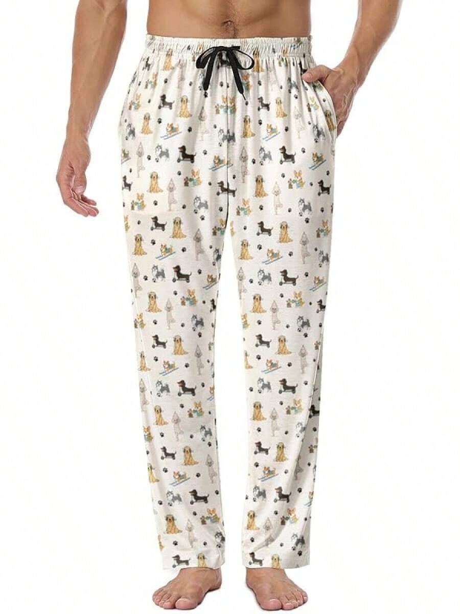 Mens Pajama Pants, Soft Lounge Sleep Pants With Pockets Lightweight Long Pajama Bottoms For Menhalloween - 運動型狗 - 查看 1