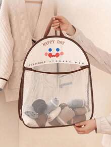 1 bolsa de armazenamento de malha para pendurar, bolsa de armazenamento multifuncional para pendurar na parede, bolsa de armazenamento de malha para pendurar com desenho animado fofo, organizador de roupas de poliéster respirável e lavável, bolsa de separação de roupas íntimas e meias para parede, organizador de banheiro, banheiro, quarto, casa, organização de cozinha