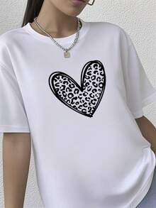 180g pure Cotton Leopard Print Valentines Day Shirt,Valentines Day Shirts For Wo,Heart Shirt,Cute Valentine Shirt,Valentines Day Gift,Cheetah Valentines Versatile female streetwear Breathable women fashion T-Shirt For Women Casual Stretched Summer Stylish Soft - Blanco - Ver 2