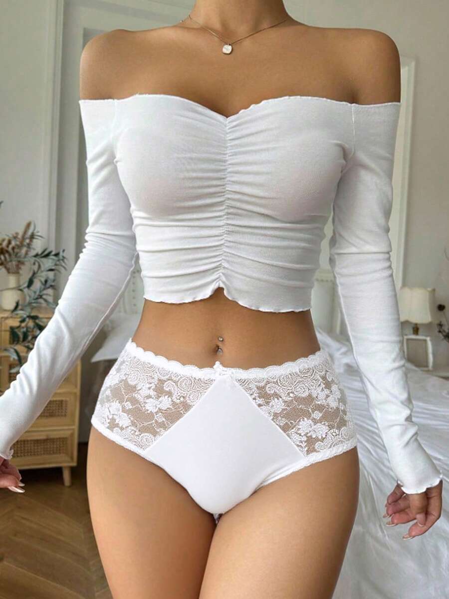 Set de 6 Piezas. Pantaletas combinadas de algodón con encaje – Suaves, sensuales y perfectas para el día a día - Talla G. - Blanco - Ver 1