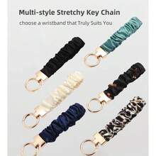 Wristlet Keychain Stretchy Key Chain Car Keys With D - Ring Scrunchie Keychain Wristlet Cute Wrist Lanyard - Black - View 8