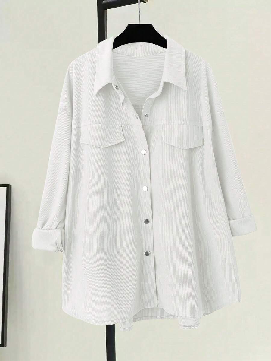 女式休闲条纹纽扣长袖衬衫，秋季