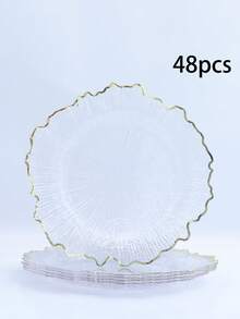 6/48pcs 12.6" Reusable Plastic Plates With Coral Reef Pattern, Available In Light Gold, Gold, Silver, Rose Gold, Suitable For Garden Parties, Christmas Decor, Wedding Main Plates - Multicolor - View 16