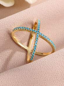 rakol 2pcs Gold Minimalist Turquoise Decor Ring Set For Women - Gold Turquoise - View 4