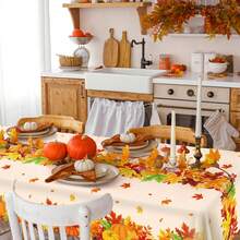 2pcs/4pcs Thanksgiving Pumpkin & Maple Leaf Plastic Disposable Tablecloth, Autumn Leaf Rectangle Dining Table Cover For Harvest Thanksgiving Holiday Party, Kitchen Use 54" X 108"