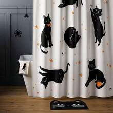 Halloween Black Cats Glow In The Dark Shower Curtain White