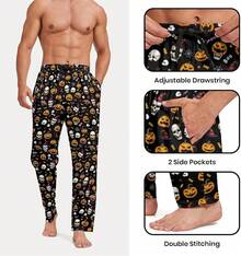 Mens Pajama Pants, Soft Lounge Sleep Pants With Pockets Lightweight Long Pajama Bottoms For Menhalloween - Smile Pumpkin - 查看 9