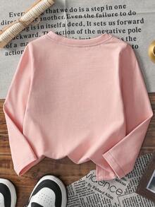 1件女童休闲印花圆领长袖T恤，夏季女婴服装 - 可爱的宝宝T恤给每个孩子带来欢乐和幸福！ - 粉色 - 查看 2