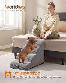 Dog Stairs, Pet Stairs, for Small Dogs, Bed, Sofa, Waterproof Cat Stairs, Non-Slip, Gringe Tilt, Removable Washable Cover, Handle, Grey - Grau - Übersicht 1