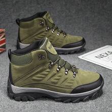 Botas de senderismo retro para hombres - Cálidas, duraderas, antideslizantes con soporte elástico para el tobillo | Parte superior de PU y suela de goma | Cierre de cordones | Adecuado para aventuras en todas las estaciones, zapatos para camping al aire libre, suela duradera