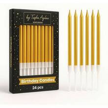 Gold Birthday Candles - 24 Pack Metallic Long Candles Cakes Cupcakes Elegant Cake Decoration Adults, Men Women Tugba