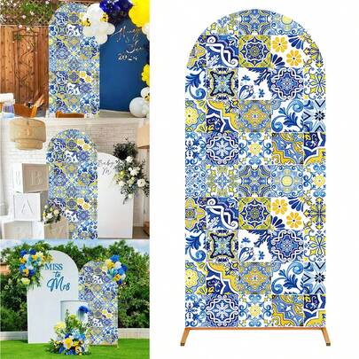 1Pc Lemon Style Elastic Arch Backdrop Stand Cover,Lemon Birthday Party Background Cloth,Wedding Arch Cover,Wedding Party Arch Cloth Panel,Background Decor,Suitable For Birthday,Babyshower,Bridal Shower,Summer Pool Party,Garden Outdoor Ceremony Banquet Decorations,Holiday Gifts Back To School Supplies,Washable,Reusable(Excluding Arch Brackets)