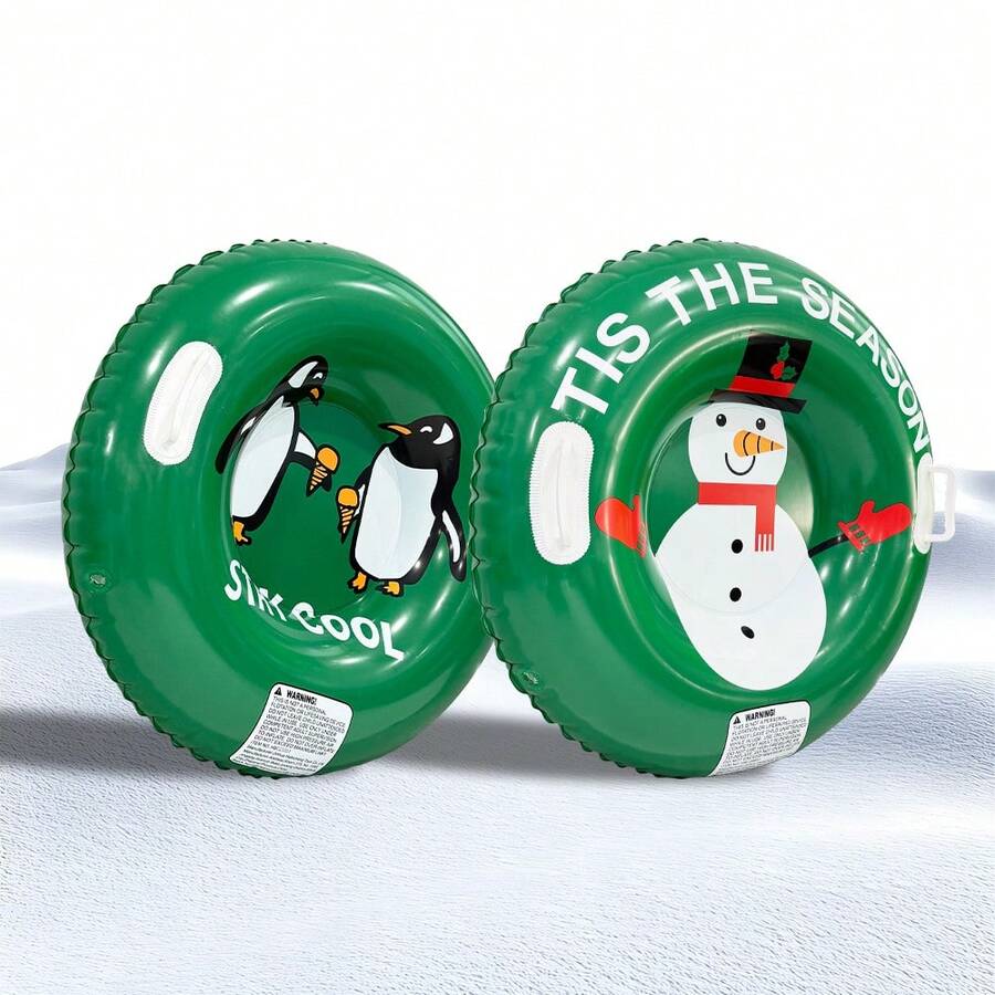 1 pieza Tubo de esquí inflable grueso, material de PVC con patrón de muñeco de nieve y pingüino, adecuado para deportes de invierno al aire libre, accesorio de colchoneta de esquí inflable para adultos