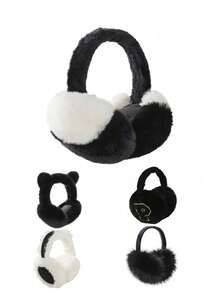 1 unidade de protetores auriculares de pelúcia fofos da linha Dark Series para mulheres, adequados para uso externo, na cor branca.