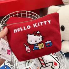 Retro rote Kawaii Sanrio Hello Kitty Kosmetiktasche Handtasche Mode Charm Mädchen Große Kapazität Aufbewahrungstasche Lippenstifttasche Geburtstagsgeschenke