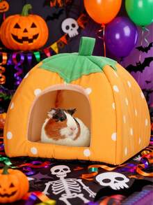 Halloween Pumpkin Shaped Comfortable Small Animal Bed, Suitable For Hamsters, Guinea Pigs, Rabbits, Removable & Washable Small Pet House For Winter