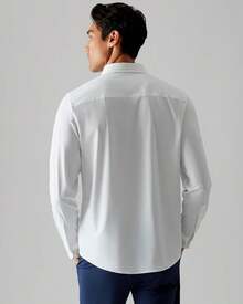 Camisa de oficina para hombre, camisas de vestir de rendimiento para hombre, lavables a máquina, resistentes a las arrugas, corte slim fit con botones - Cuadros azul marino/grises - Ver 5