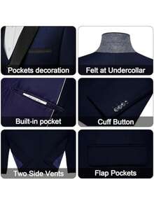 Mens 3 Piece Suit Slim Fit One Button Dress Tuxedo Men Suits Set Solid Color Wedding Classic Tuxedo Shawl Lapel Blazer Men Suits Set - 藏蓝色 - 查看 4