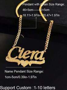 1pc Customized Double Layer Stainless Steel Necklace With Shiny Heart-Shaped Personalized Name Pendant - Multicolor - View 8