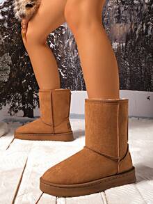 1 par de botas de nieve forradas térmicas de color marrón para niñas, con forro suave y cálido, adecuadas para adolescentes, cálidas y cómodas para uso en interiores/exteriores (se recomienda pedir una talla talla grande grande ya que es pequeña), botas cortas de estilo universitario forradas térmicamente de moda para otoño/invierno, botas de nieve cortas de media pantorrilla forradas térmicamente y cómodas