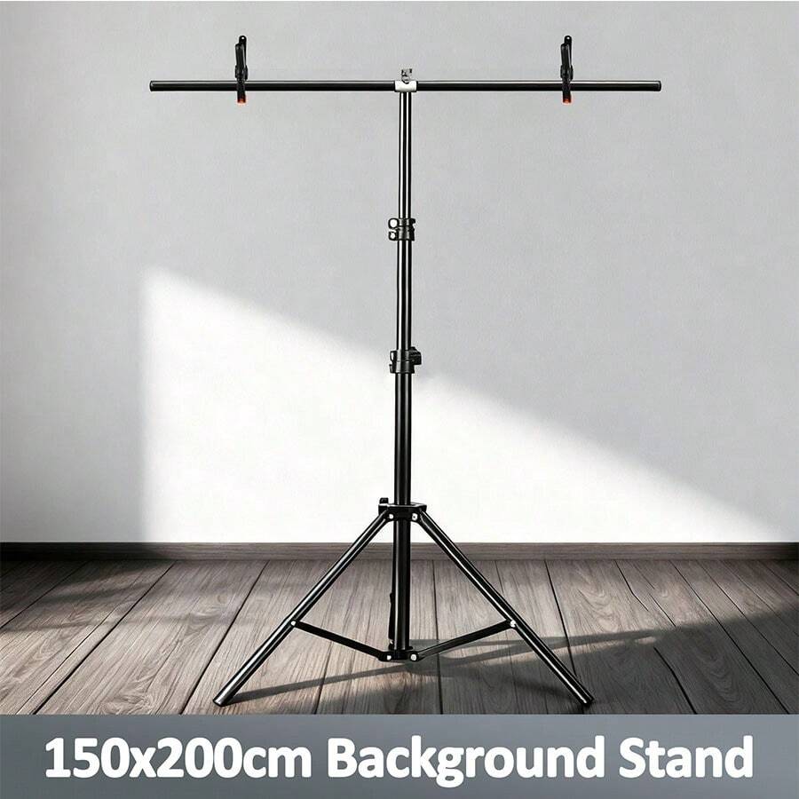 Soporte en forma de T para fondos de fotografía de 59 pulgadas de ancho, soporte pequeño en forma de T para soportes de luz de 78.7 pulgadas de alto, mini soporte para telas, papel y fondos de PVC para estudio fotográfico - Negro - Ver 1