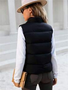 Novedades otoño/invierno Abrigo acolchado de algodón para mujer con forro polar grueso, cierre de cremallera y bolsillos. Elegante estilo bohemio Y2K informal, sensual, para estar en casa, salidas, vacaciones, fiestas. Conjunto de pantalón y prenda de punto a rayas cálida con motivos bordados. Ideal para Navidad, Halloween, Año Nuevo, Día de Muertos, citas, cumpleaños, bodas.Chaleco corto - Negro - Ver 3