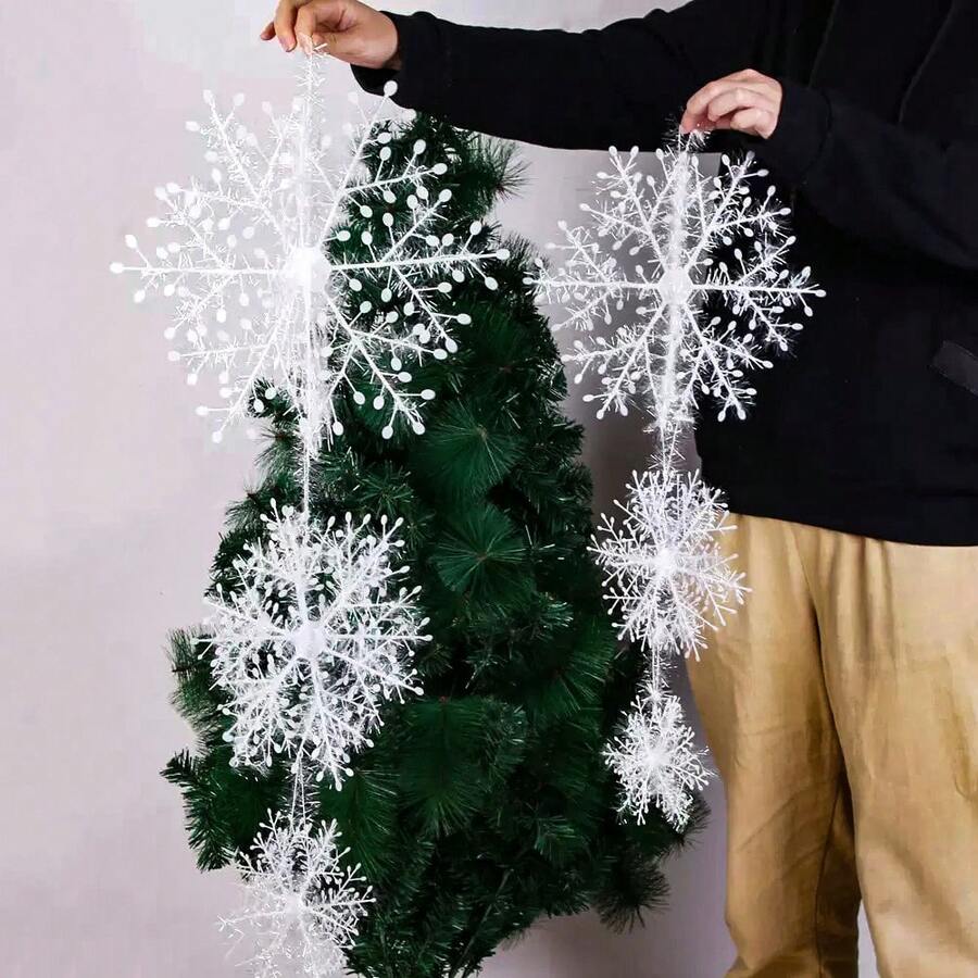 20pcs Artificial Snow Flakes, Christmas Tree Hanging Decorations, Ramadan Decorations, 3D Snowflake Party Background Decor, Hanging Snowflake Tassels, Suitable For Christmas Theme Party/Eid And Ramadan Gifts/Holiday And New Year Celebrations, Home Party Decor, No Power Required - White - View 1