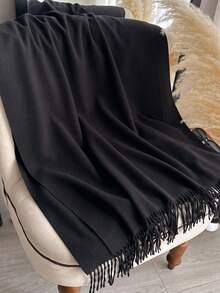 1pc Women's Black Thickened Plush Wool Double-Sided Imitated Cashmere Scarf, Elegant And Fashionable, Couple Shawl Scarf, Versatile And Warm, Suitable For Daily Use In Autumn And Winter