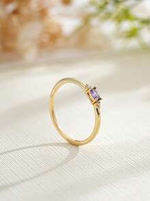 1 pieza Anillo con baño de oro de 18K, piedra natal de diciembre, diseño sencillo adecuado para hombres y mujeres, regalo de cumpleaños - Multicolor - Ver 29