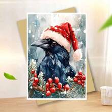 Aquarell Feiertags-Rabe Karte, Weihnachts-Rabe Grußkarte, festliche Wintervogel Kunst, handgemachte Feiertags Karte, Aquarell Grußkarte - 11cm/4,33"x16cm/6,29", Weihnachtskarten mit Umschlägen, Grußkarten, Grußkarten mit Umschlägen, Pop-up Karten, Pop-up Weihnachtskarten