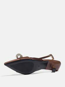 Tacones de aguja con lazo de strass, de un solo tirante y talón de gatito, para mujer. Elegantes, sexys y de moda para fiestas, bodas, al aire libre, citas y como regalo de cumpleaños. Tacones altos color café oscuro