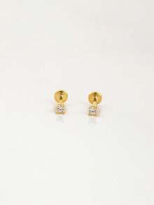 1piece 18G Tiny Gold CZ Push Pins, Hypoallergenic 925 Sterling Silver Star Stud Earring - Cartilage Piercing Fine Jewelry - Stud Earring - Tragus Stud - Conch Earrings - Cartilage Helix Stud - Flat Back Labret Stud - Nose Stud - Perfect For Women's Daily Wear/Wedding Parties/Engagement/Anniversaries/Valentine's Day Gifts(Sold As 1 Piece) - Single Diamond Four-claw Pin Earrings - View 4