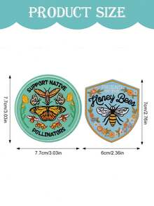 2 Pcs Pollinator And Bee Embroidery Patch Set, Nature-Inspired Embroidery Art, Insect Lover Embroidery Patches, Nature Lover & Environmentalist Embroidery Patches, Iron-On/Sew-On, Suitable For Jackets, Bags, Hats - 彩色 - 查看 3