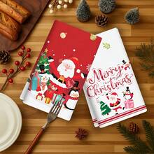 2 piezas Paños de cocina con estampado de Papá Noel, decoración navideña, regalo de Navidad, súper suaves y muy absorbentes, paños de cocina para cocinar, hornear, té, lavar, toallas de mano, decoración de cocina, regalo para vecinos, mamá, cumpleaños, regalo de inauguración de casa para amigos, accesorios de cocina, decoraciones, artículos de primera necesidad para el hogar