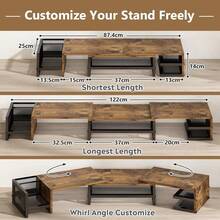 GILLAS Base para Monitor de Computadora Escritorio Doble, Soporte para Monitor Escritorio Computadora 2 Niveles, Estante Monitor Ángulo y Longitud Ajustable, Accesorios para Escritorio Oficina, Hogar - Rectángulo-marrón - Ver 11