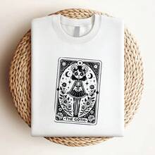 180g pure Cotton The Goth Tarot Card SVG PNG, Goth Girl Skeleton Sublimation Design, Witchy Vibes Gothic T-Shirt  SVG Cut File, Tarot Digital Download women Stretched Unisex female graphic Top For Everyday Wear T-Shirt For Women Casual Casual Breathable - Blanco - Ver 3