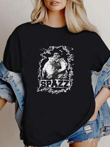 180g pure Cotton Spazz custom shirt powerviolence grindcore punk t-shirt Summer female Soft Women Top Graphic Tees Unisex Top For Everyday Wear graphic Breathable women designer clothes Comfortable Versatile Slightly Stylish Stretched Print Round Neck Short Sleeve - Negro - Ver 1