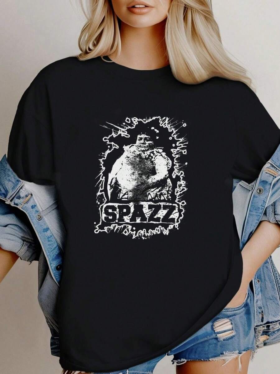 180g pure Cotton Spazz custom shirt powerviolence grindcore punk t-shirt Summer female Soft Women Top Graphic Tees Unisex Top For Everyday Wear graphic Breathable women designer clothes Comfortable Versatile Slightly Stylish Stretched Print Round Neck Short Sleeve - Negro - Ver 1