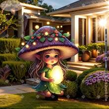 1pc 2D Flat Printed Charming Fairy Mushroom Garden - Cute Glowing Forest Mushroom Girl With Lamp Egg Design, Bohemian Style Acrylic Decor, Suitable For Birthday And Housewarming - Perfect For Garden, Yard, Potted Plants And Patio. Ideal Christmas Gift, Vibrant Lawn And Landscape Decoration, 2D Flat - Multicolor - View 5