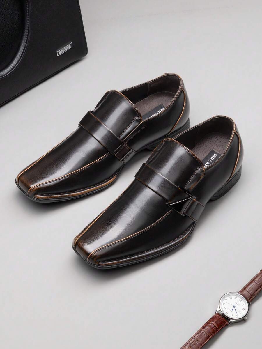 Men's Lined Dress Loafers Formal Shoes Men Dress Loafer Shoe Slip On Moccasins Daily Comfort Leather - 巧克力棕 - 查看 1