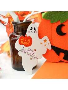 50pcs/Set Halloween Ghost Pattern Lollipop Decorative Paper Cards, DIY Decoration Cards